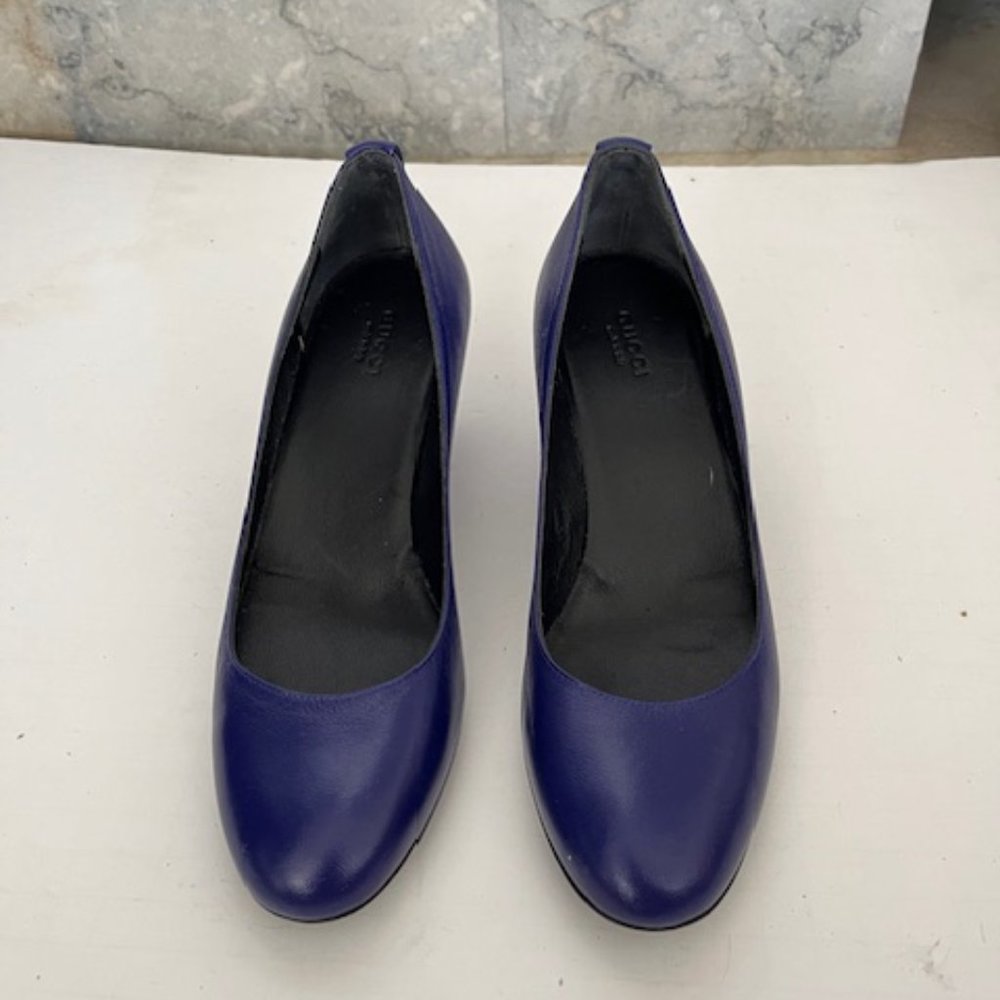 NEW Gucci Blue Leather Wedges - Picture 3 of 6